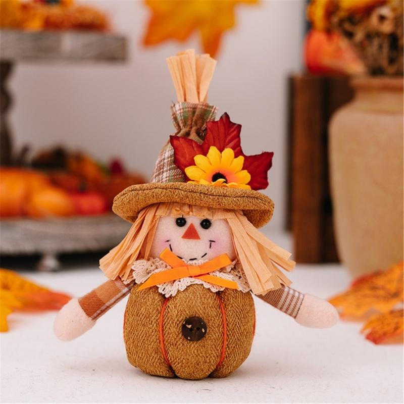Thanksgiving Harvest Autumn Flower and Leaf Scarecrow Plush Dolls Keychains Charm Hanging Ornament Festivals Decors