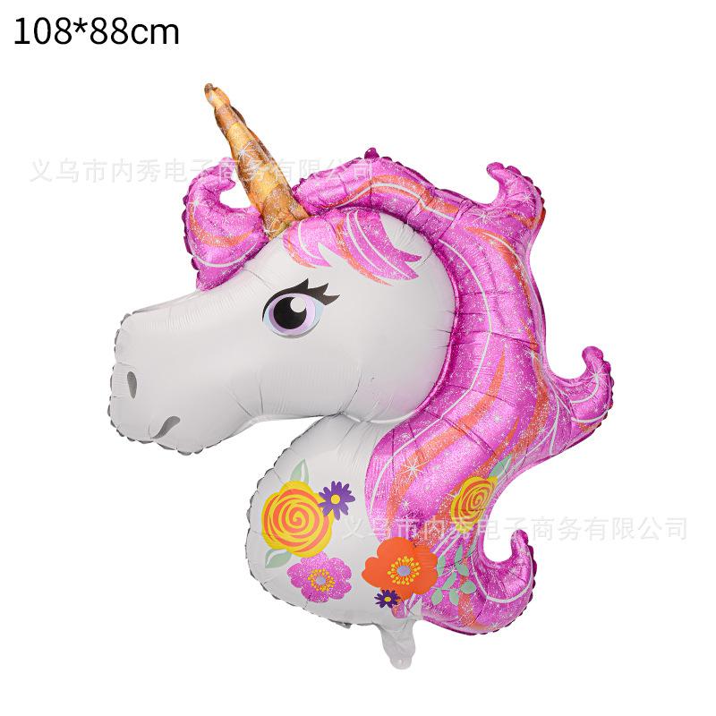 Large Unicorn Balloon Birthday Party Decorative Horse Head Balloon Closed Eyes One-Horned Horse Aluminum Film Balloon