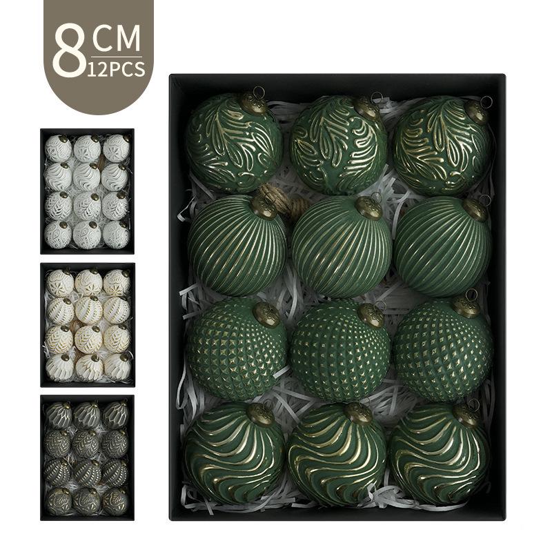 8CM Antique Christmas Ball Ornament Set - 12pcs Boxed Tree Decorations