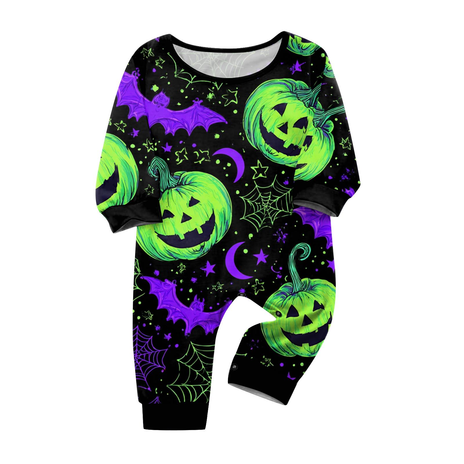 Family Matching Halloween Print Long Sleeve Pajama Set for Parents and Kids 12 Months