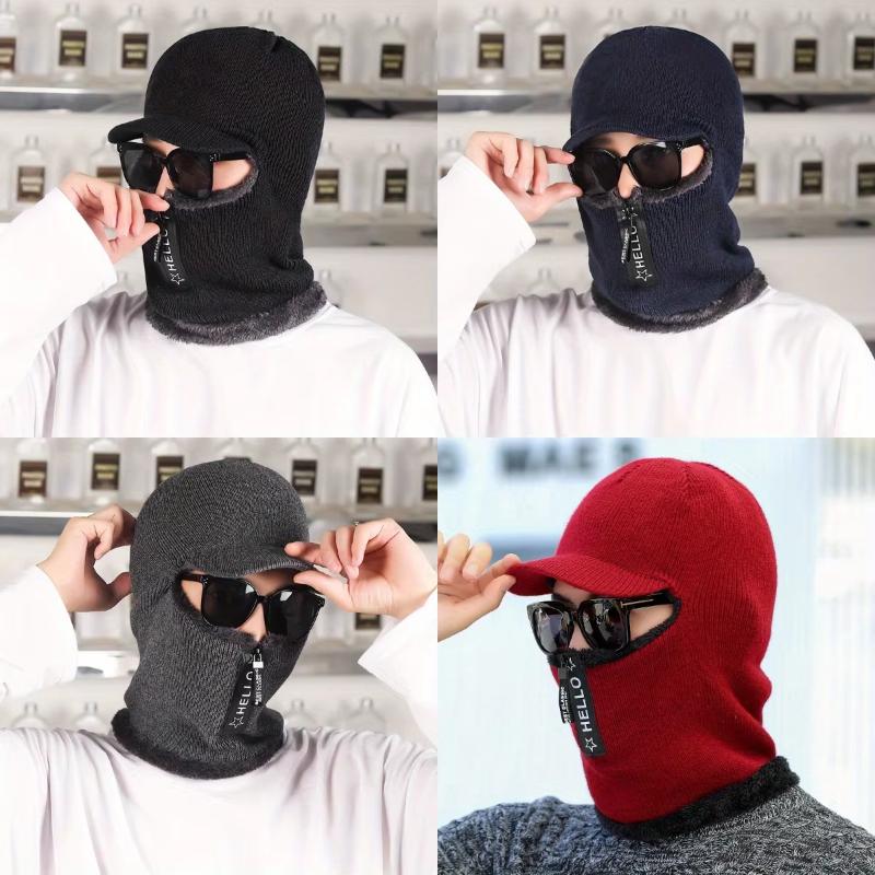 New Men Winter Warm Wool Hat Outdoor Ear Protection Hats Warm Thick Bicycle Knitted Capd Scarf Windproof Visors Cap