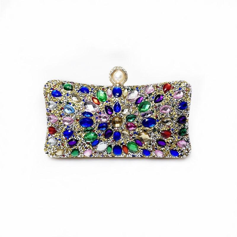 

Full Diamonds Evening Bags Acrylic Flower Rhinestones Clutch Bags Metal Pearl Luxury Prom Wedding Dinner Handbags