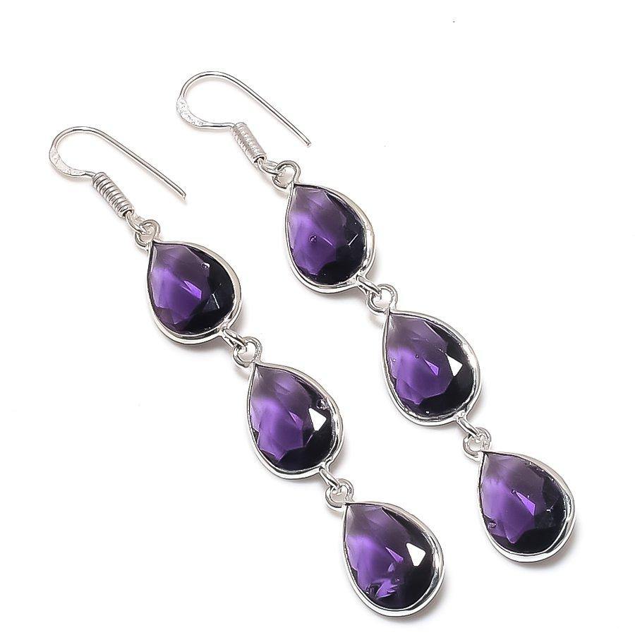 

Серьги из стерлингового серебра 925 пробы с натуральным аметистом 2,96 дюйма Q5m68