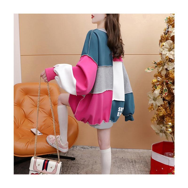 Spring Autumn Street Style Harajuku Patchwork Loose Casual Pullover Sweater Women Fashion Printing All-match Top