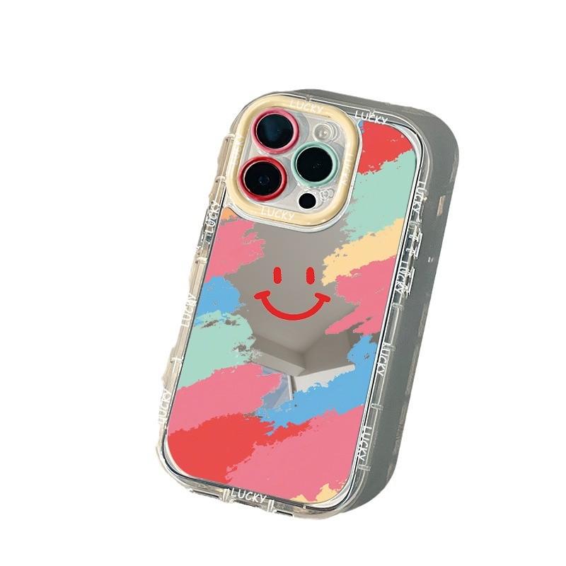 The Colorful Smiling Face Man Is Suitable for Apple 16 Phone Case Mirror Cream 11pro Mirror Protective Case Cartoon Vivo