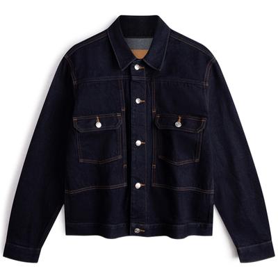 Minimalist Series Pure Cotton Vintage Denim Jacket Unisex Jacket Dark-Blue 40948ST5DB