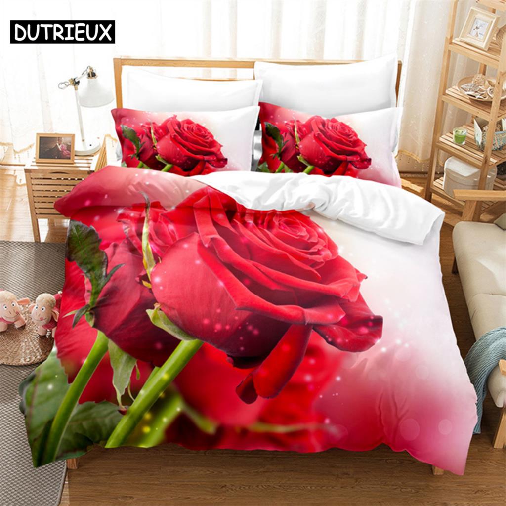 Lussuoso Set Letto Matrimoniale Rosa Rossa Set Copripiumino Set Biancheria da Letto Piumone Set Biancheria da Letto Biancheria da Letto King Size Copripiumino Set Biancheria da Letto