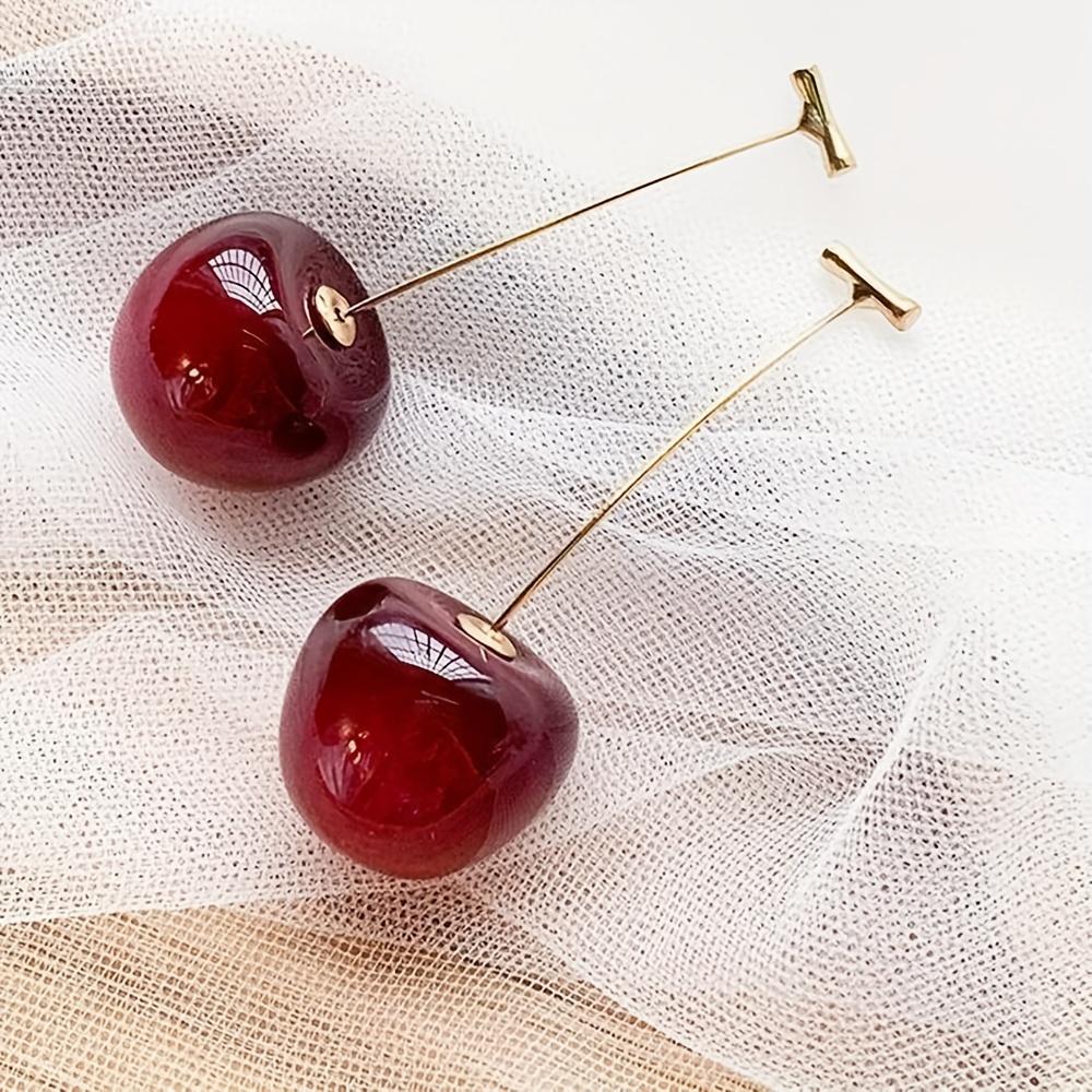2Pcs Red Cherry Fruit Stud Earrings For Women Cute Dangle Cartilage Tragus Conch Piercing Jewelry Gift
