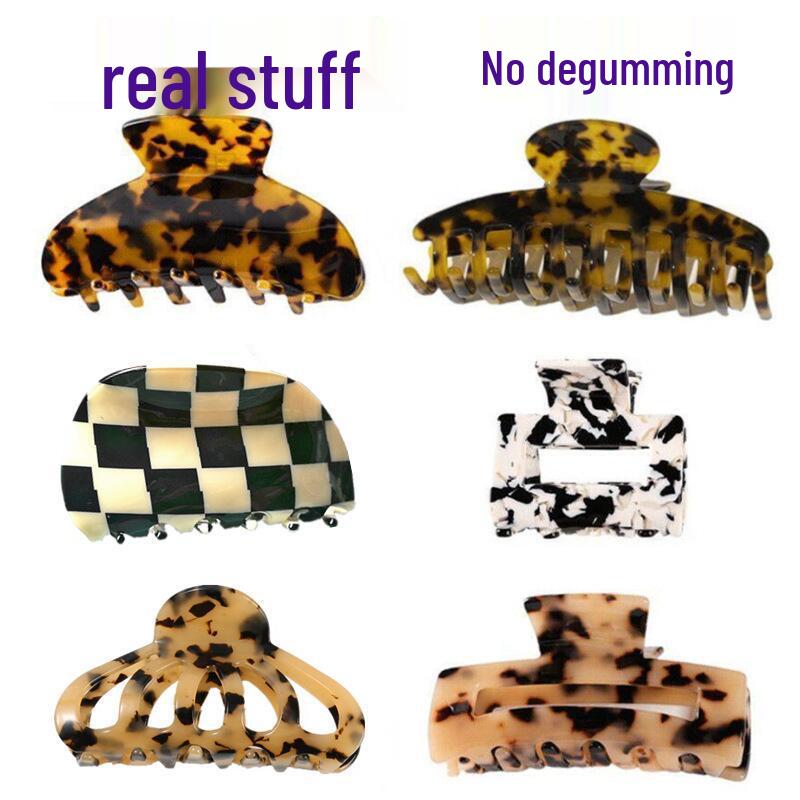 European & American Women’s Black & White Checkered Hair Clip - Large Acetate Acrylic Claw for Bun Hairstyles