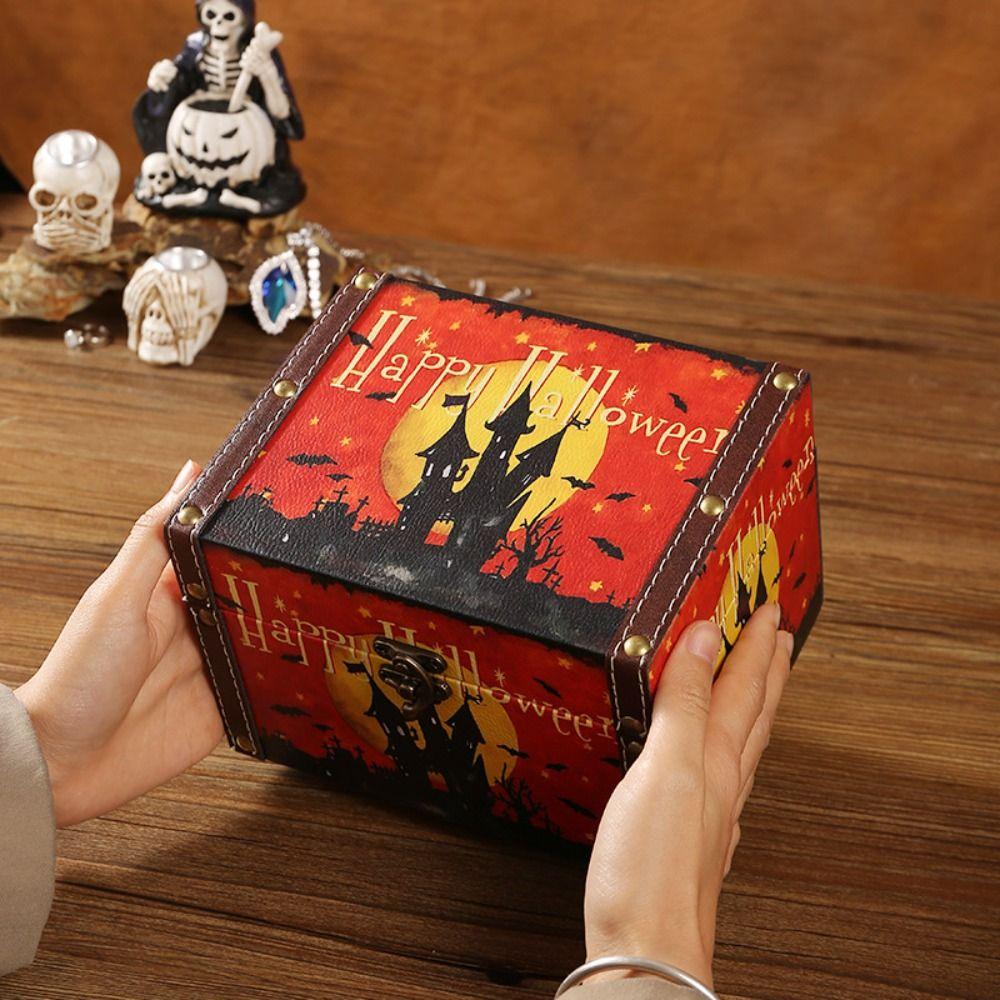 Portable Halloween Gift Box Waterproof Wooden Storage Box Halloween Candy Box  Photographic Prop