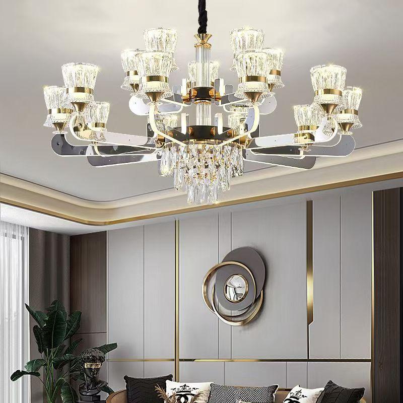 Modern Minimalist LED Crystal Column Villa Hall Main Light Restaurant Bedroom Lamps