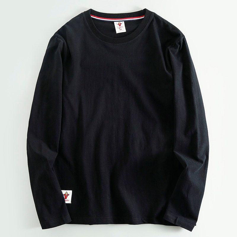 Daily Order Cutting Label Export Export Remaining Tail Order Cutting Label Men Long Sleeves T-shirt Spring and Autumn Pure Cotton Solid Color T-shirt