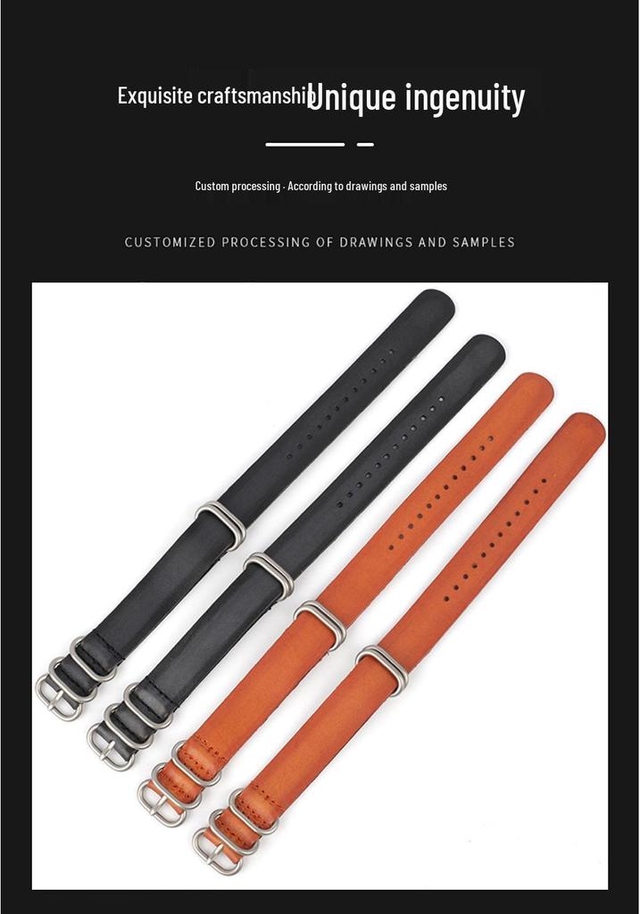 Handmade Retro Wiped Color Genuine Leather Watch Strap, 20/22mm