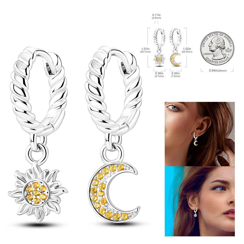 925 Silver Hoop Earrings  For Woman Pendientes Zircon Heart Shape Star Eardrop Original Earring Fashion Jewelry