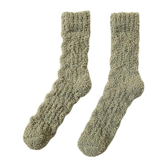1 Pair Women Sleeping Socks Thickened Warm Fabric Coral Velvet Solid Color Socks Autumn Winter