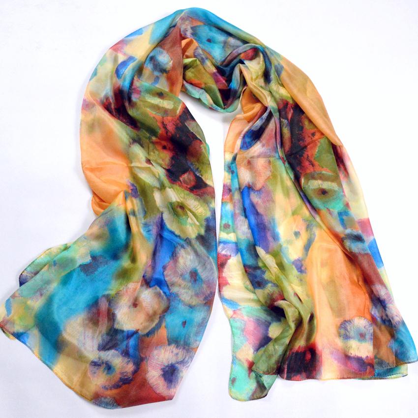 [BYSIFA] Silk Scarf Plus Size Broadened Silk Women's Silk Scarf Shawl Female Scarf New Winter Orange Coffee Women Long Scarves