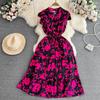 High-end Sense, Light Luxury Temperament, Flying Sleeves, V-neck Waist and Thin A-word Ruffle Edge Printed Dress, Elegant Long Skirt