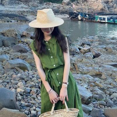 2025 Spring and Summer New Sleeveless Shirt Dress Women's High-end Design Sense Loose and Thin Lace-up Temperament Long Skirt