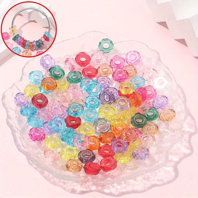 7/14/21pcs Transparent Resin European Beads Large Hole Beads Colorful Spaced Beads Creative Diamond Shaped Large Hole Beads DIY Bracelet Necklace