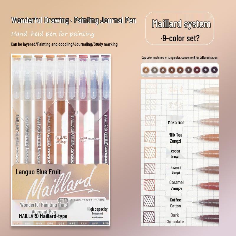 Blue Fruit Large Capacity Journal & Pen Set: Includes Highlighter, Drawing Pen, Gel Pen, Colored Single-Tip Pen.