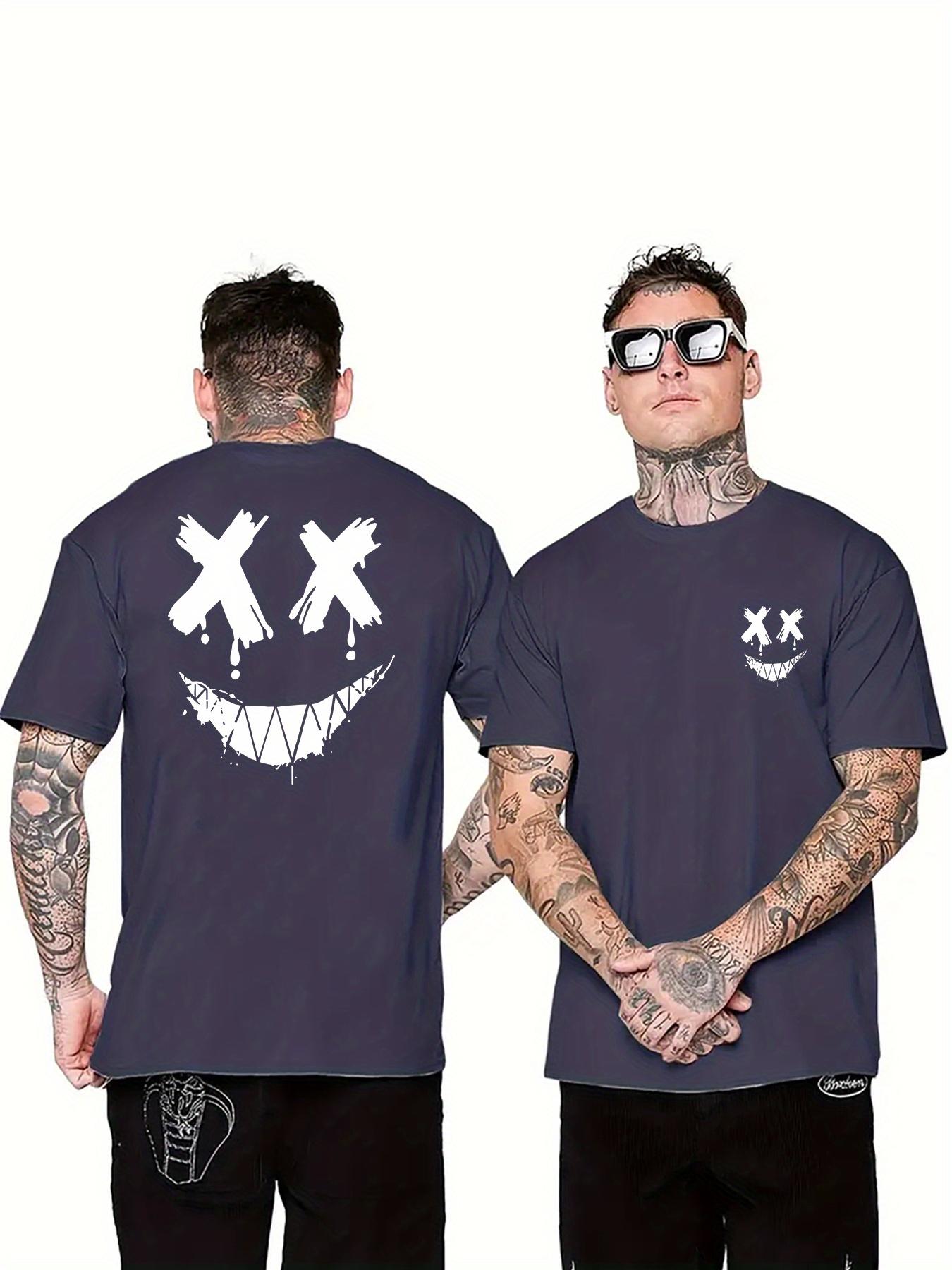 

Мужской креативный топ с забавным принтом улыбающегося лица, повседневная футболка с коротким рукавом и круглым вырезом, мужская одежда для летнего отдыха на открытом воздухе XXXXXL темно-синий