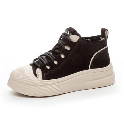 Fashion 2024 New Women Casual Sneakers Quality Genuine Leather Mixed Colors Flat Platform Lightweight College Style High Top Board Shoes