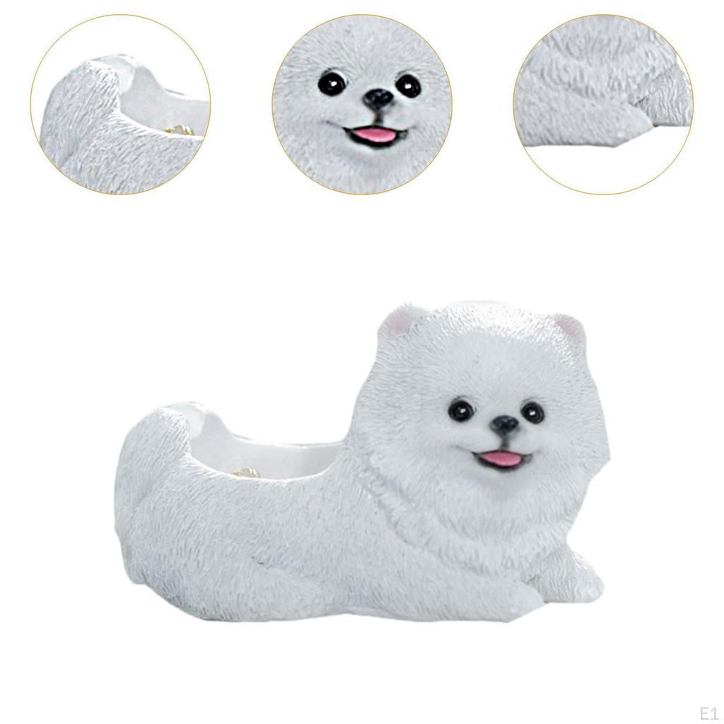 Pomeranian Figurine Animal Sculpture Lifelike Pet Collectible Home Decor Cute Resin Statue for