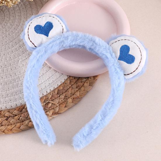 Hair Hoop Toothed Anti-Slip Plush Headband with Bear Ears Decor Fluffy Elastic Face Washing Makeup Hairband