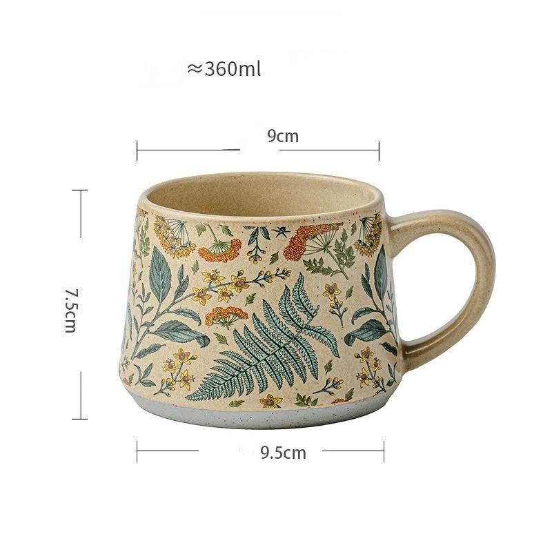 Large Ceramic Coffee Mug 360ml, Cute Cup for Women, Ideal for Tea or Coffee,Hand Painted Floral Design Pottery Mug,1pc