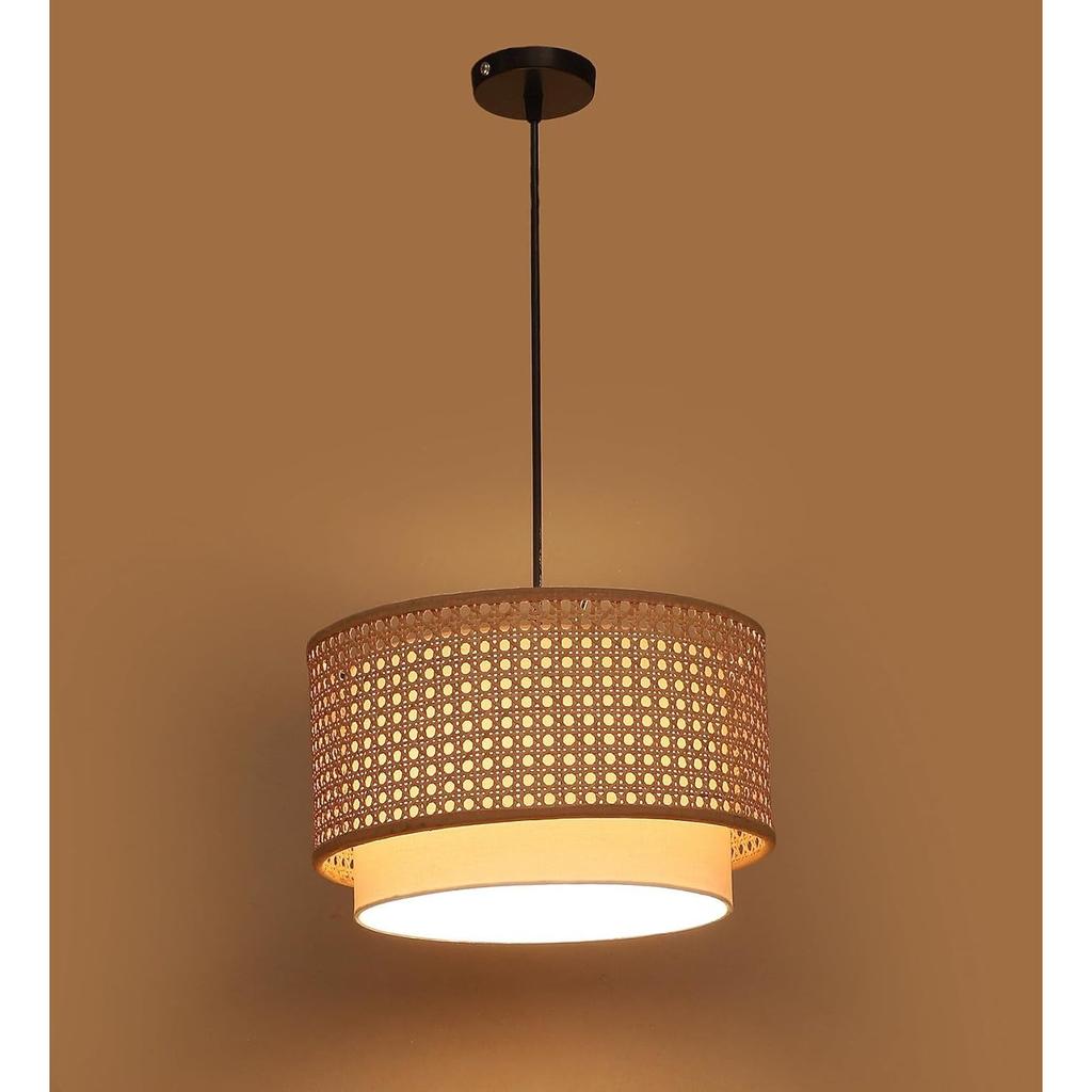 Bamboo Hanging lamp for Living Room | Rattan Hanging lamp | Cane Pendant Light for Home Decoration (12" Dia x 6" H) (Bulb not Included)