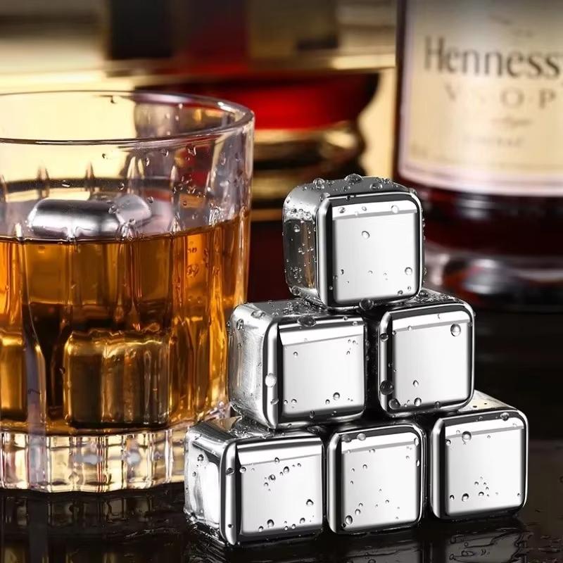 4-8pcs Stainless Steel Ice Cubes Set Reusable Whiskey Stones Ice Cubes Vodka Wine Beer Liqueurs Home Party Bar Chiller Tools