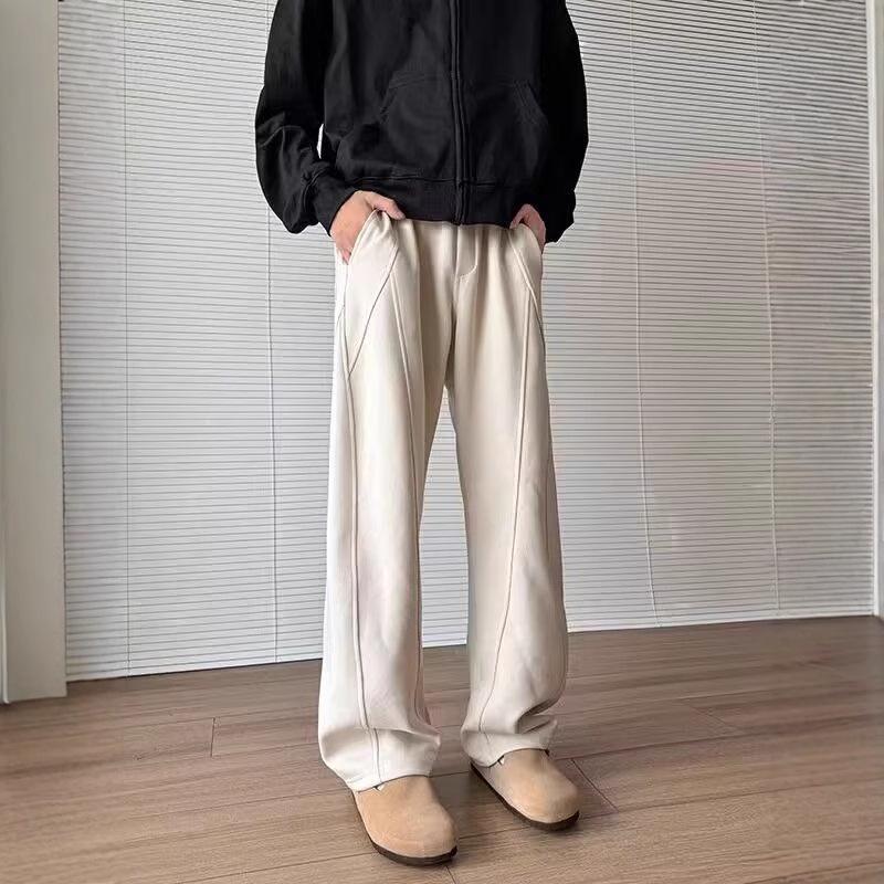 

Men s Heavyweight Loose Fit Straight Leg Casual Pants, Autumn Trend, Solid Color, Deconstructed Wide Leg Design. M абрикосовий