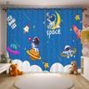 Cartoon Space Astronaut Curtains 2 Piece Puzzle Creative Printing Curtains Children's Room Kitchen Study Decorative Curtains