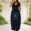 Women Plus Size Round Neck Short Sleeve Galaxy Printed Loose Maxi Dress With Side Pockets