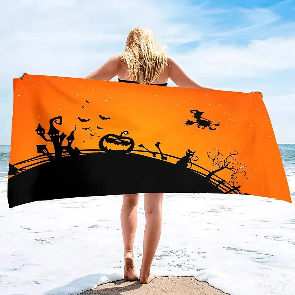 Halloween Beach Towel Microfiber Ghost Bath Towels Quick Dry Towel for Swimmers Sand Proof Towels for Hotel Gym Spa Yoga Sports