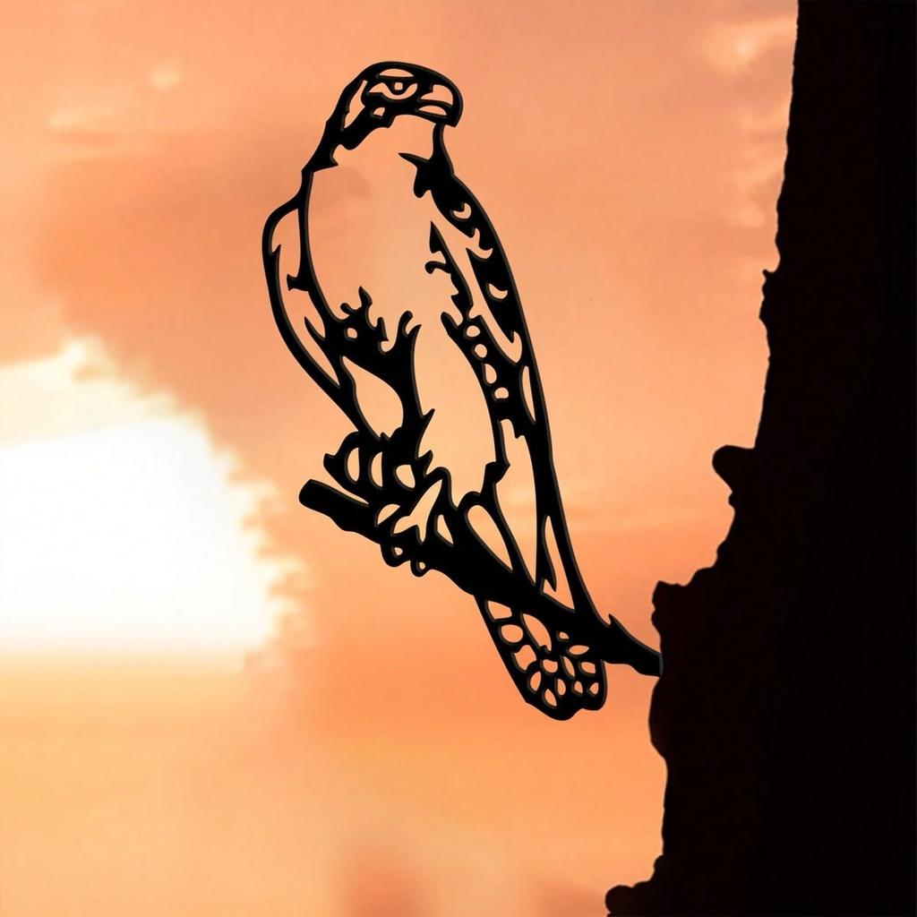 Metal Falcon Silhouette Ornament, Rustic Garden Decor, Bird Lover Gift, Outdoor Yard Art, Housewarming Present