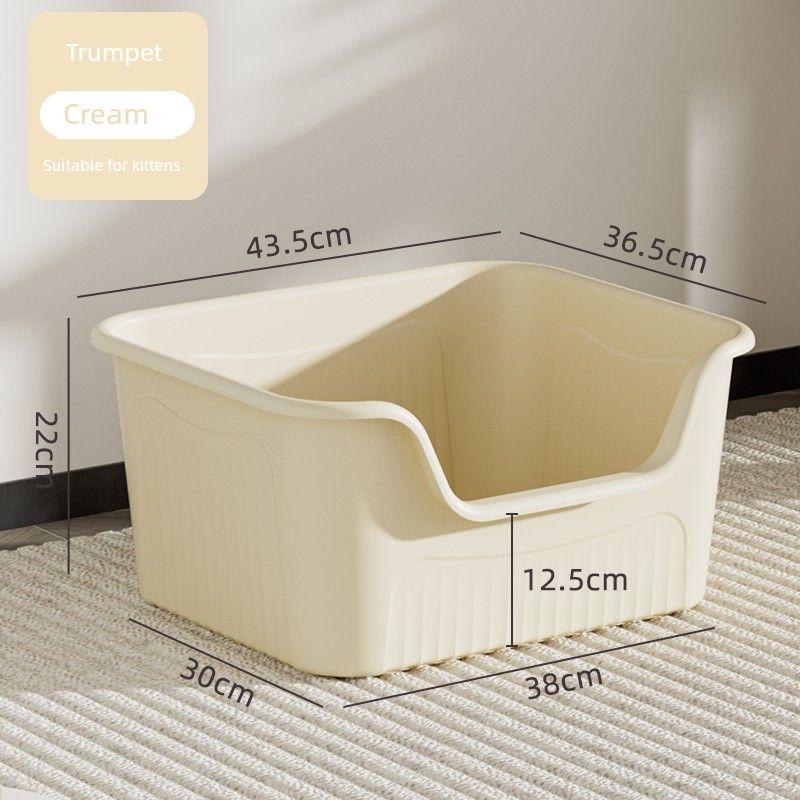 

Cat Litter Box Oversized Open Giant Cat Toilet New Fully Enclosed Large Size Splash-Proof with Sand [Cream White] Kitten -2.50kg (Cat Litter Shovel)