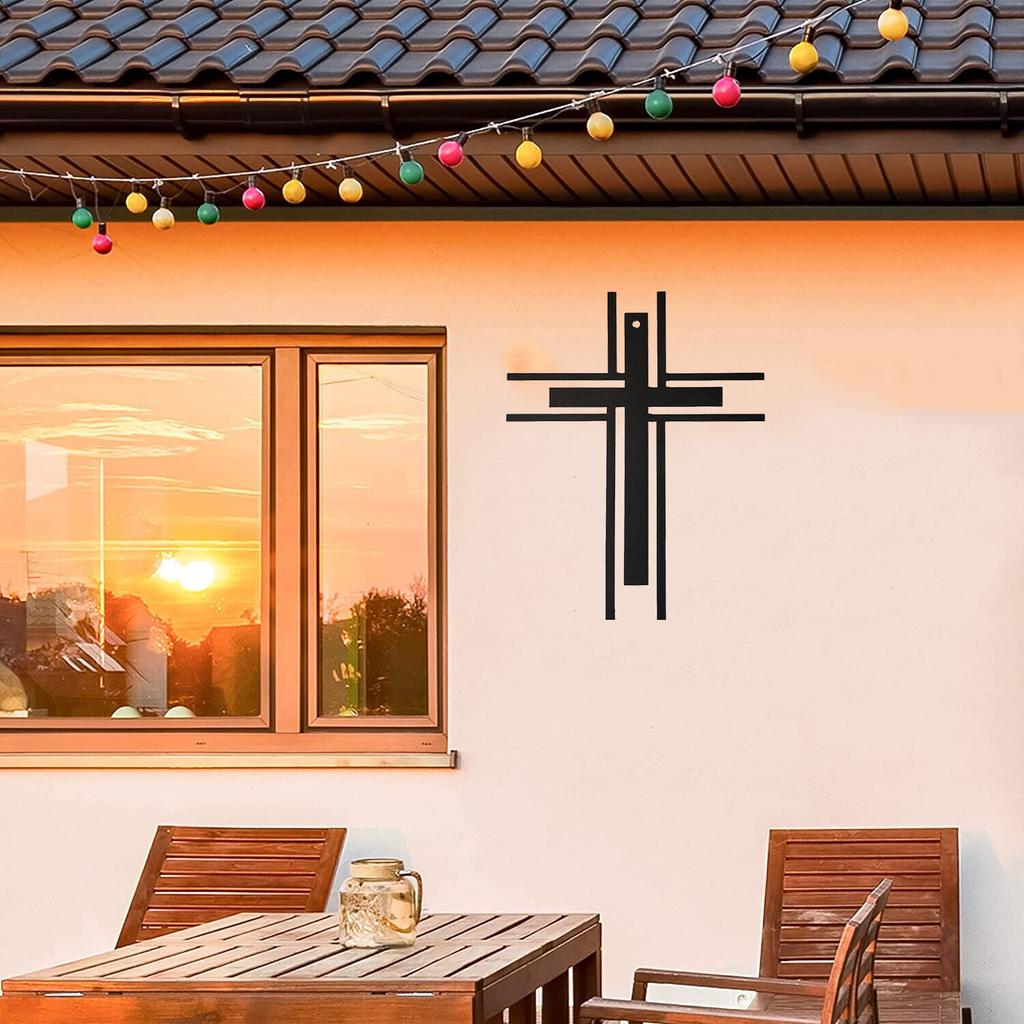 Modern Metal Cross Wall Art 8.5 x 6.75 Inch Laser Cut Steel Home Decor Black