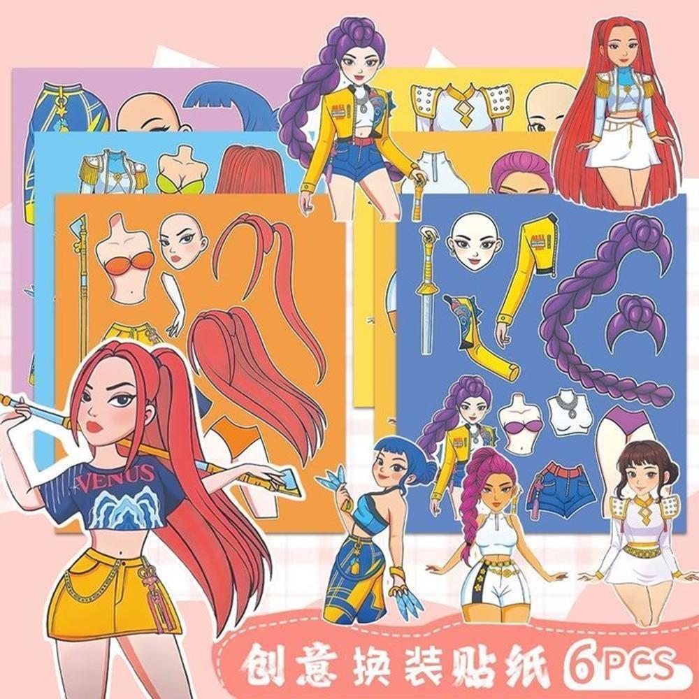 * 6/18Sheets Funny Kpop Demon Hunters Cartoon Puzzle Sticker DIY Phone Laptop Luggage Graffiti Decals Fun for Kid Gift S S/@