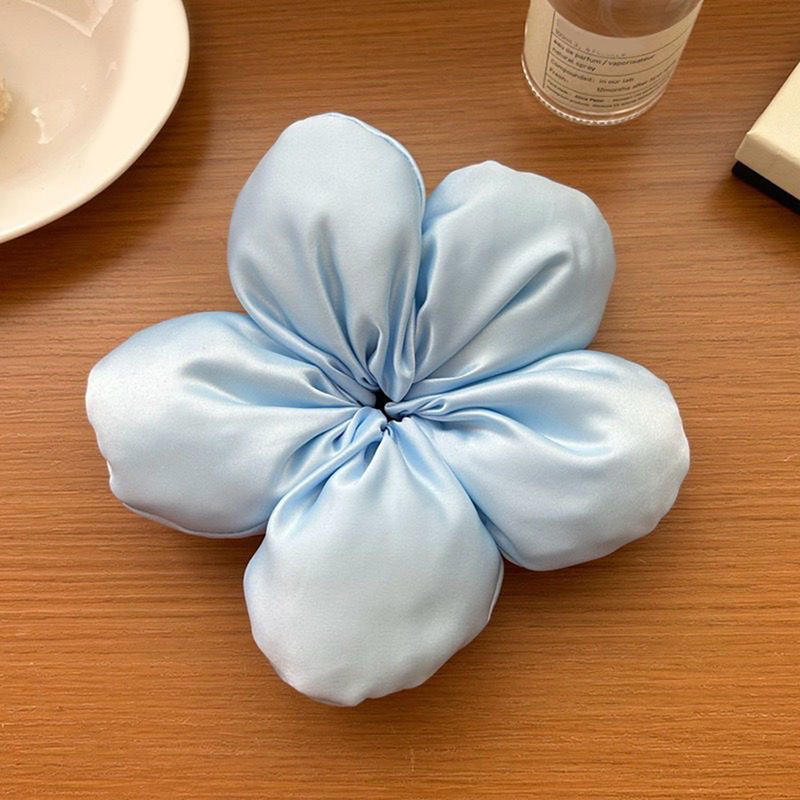 Trendy Oversized Blue Flower Scrunchie Headdress Women Girls Design Rubber Elastic Hair Band Vacation Hair Accessories