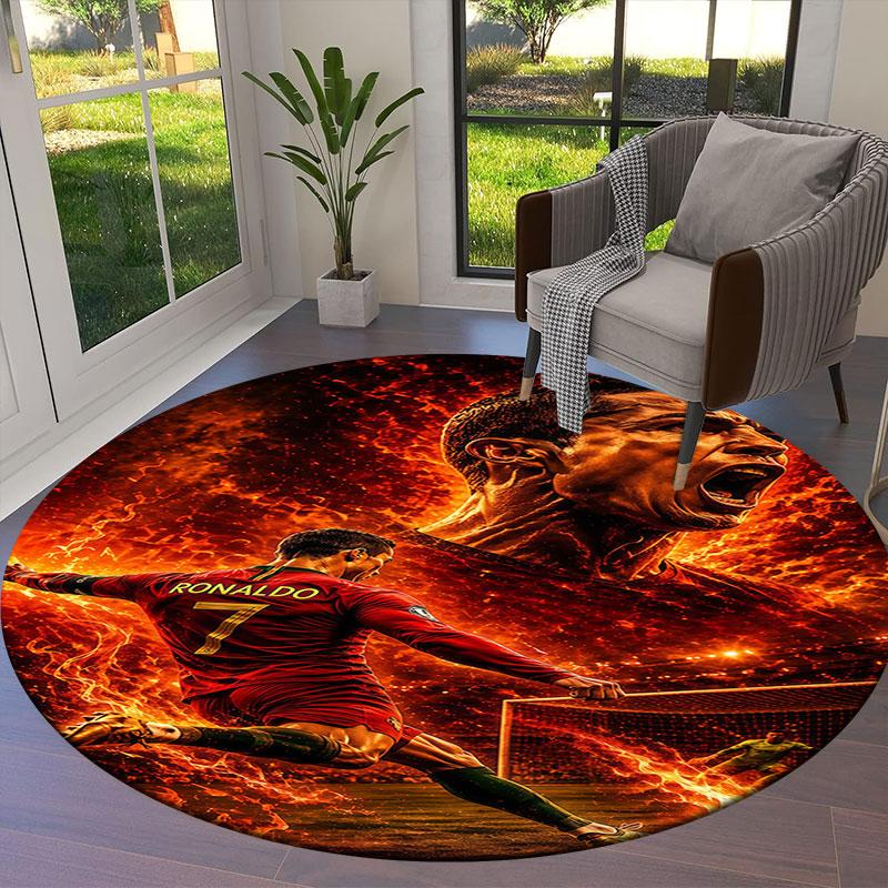 Cristiano Ronaldo Round Area Rug,Carpet Rug for Living Room Bedroom Sofa Playroom Decor,Non-slip Floor Mat