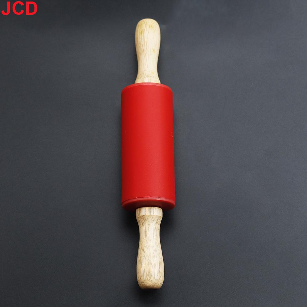 Silicone world Non-Stick Silicone Rolling Pin Wooden Handle Fondant DIY Pastry Dough Flour Roller Kitchen Baking Cooking Tools