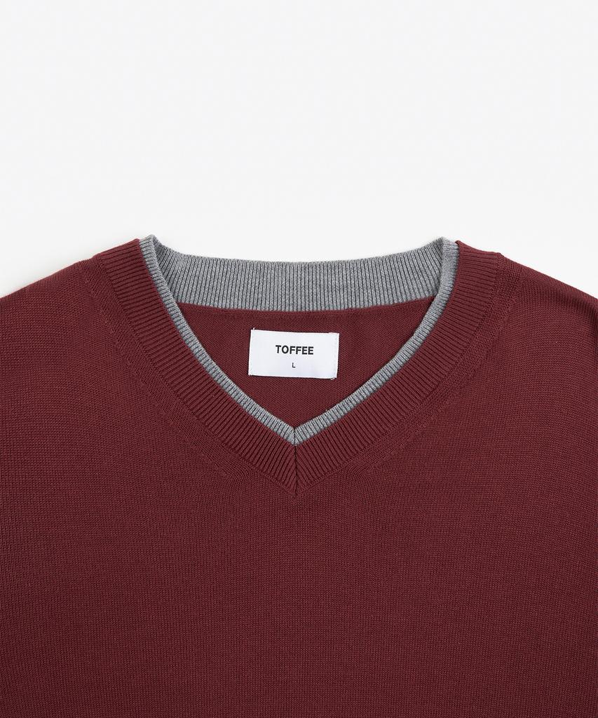 TOFFEE V-Neck Layered Knit (Red)