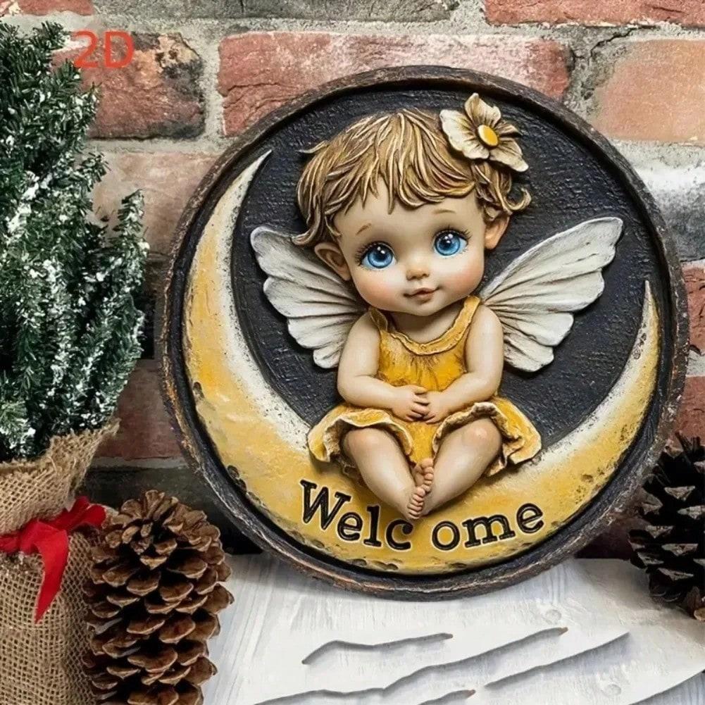 Bohemian Welcome Angel Moon Wall Art Metal Home Decor 20x20