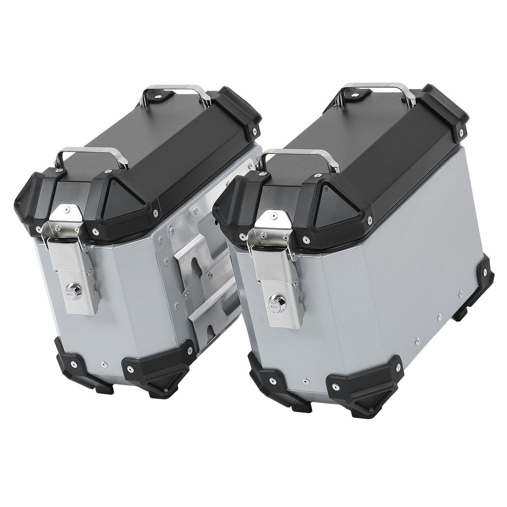 Motorcycle Side Case Aluminum Alloy 18L Hardshell with Support Rack Lock Handle Saddlebag Box for Helmet Luggage Silver