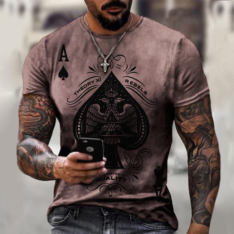 Men's T-shirt Loose Casual New Playing Cards Printed Tops Men's Large Size T-shirt