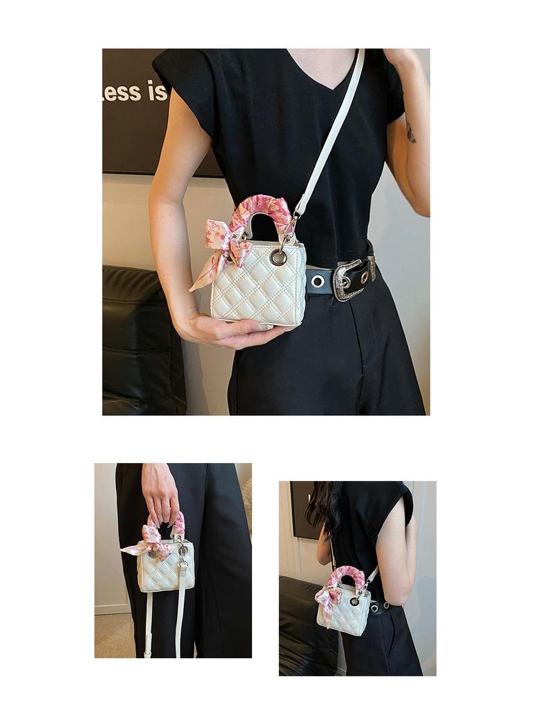 Children's Autumn/Winter Mini Handbag: Silk Scarf, Diamond Lattice, Crossbody Coin Purse