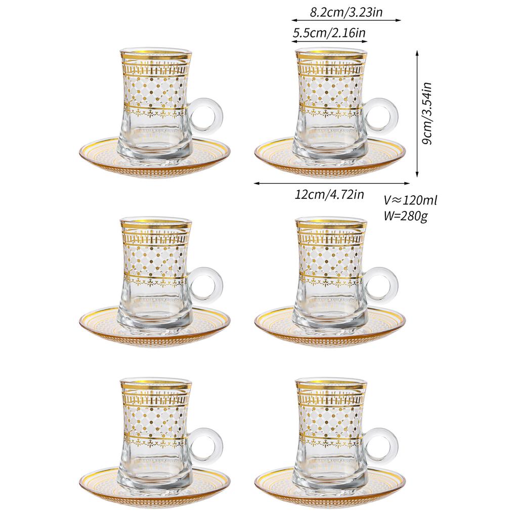 Set de 6 Mini Tasses à Café Transparentes Style Européen Tasse Luxe Léger Tasse à Thé de l'Après-midi Service à Boire pour la Maison