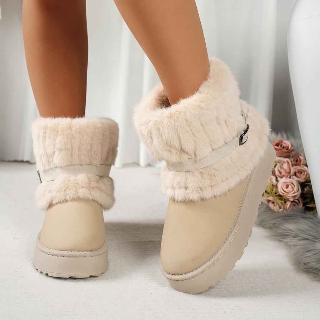 2026 Winter Women Snow Boots Plush Warm Anti Slip Comfortable Ankle Boots Fluffy Round Toe Platform Buckle Woman Cotton Boots