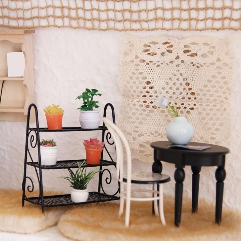 Iron Miniature Plant Holder For 1/12 Scale Doll House Scene Setting Display with Potted Flower for Living Room Decors